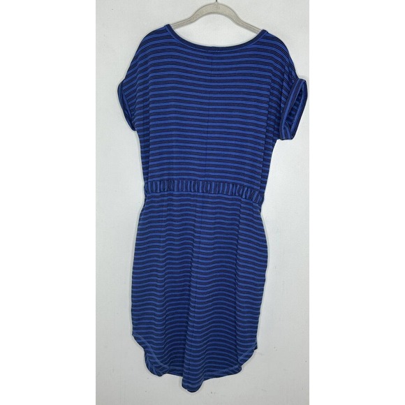 T by Talbots Womens Drawstring Waist Roll Tab Sleeves Blue Stripe Scoop Dress m - Picture 6 of 6